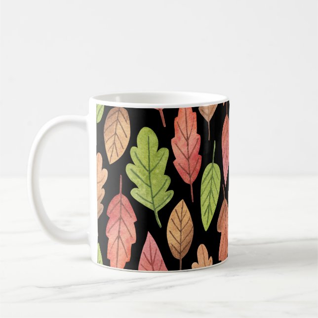 Watercolor autumn leaves: seamless pattern coffee mug (Left)