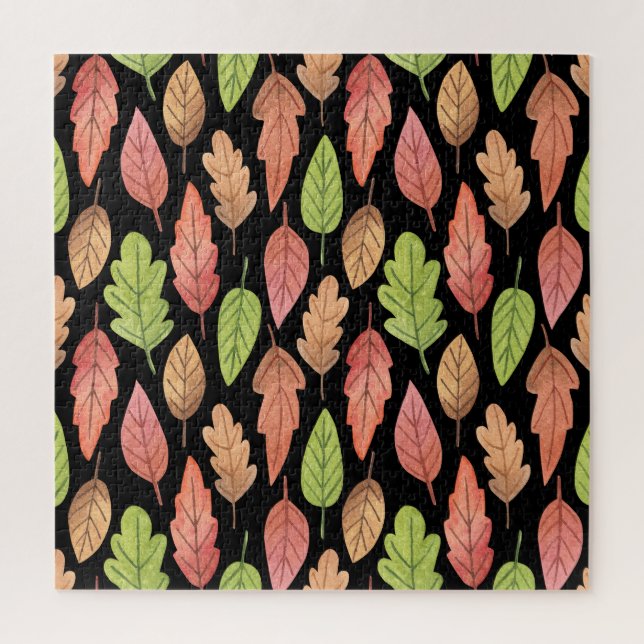 Watercolor autumn leaves: seamless pattern jigsaw puzzle (Vertical)