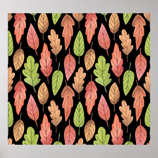 Watercolor autumn leaves: seamless pattern poster (Front)