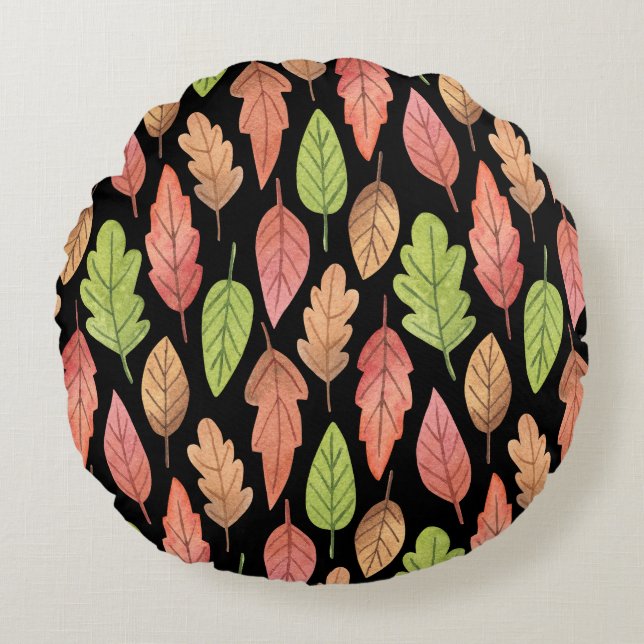 Watercolor autumn leaves: seamless pattern round cushion (Front)