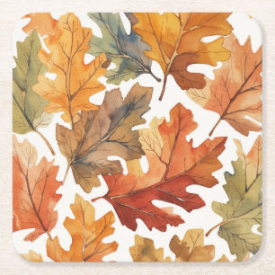 Watercolor Autumn Leaves Square Paper Coaster