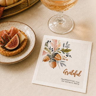 Watercolor Autumn Leaves Thanksgiving Grateful Napkin