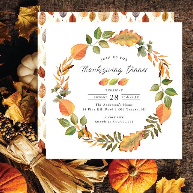 Watercolor Autumn Leaves Thanksgiving  Invitation (Creator Uploaded)