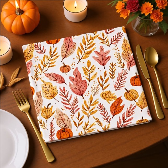 Watercolor Autumn Leaves Thanksgiving Napkins (Creator Uploaded)