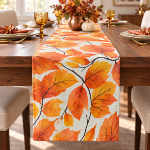 Watercolor Autumn Leaves – Vibrant Fall Foliage Long Table Runner