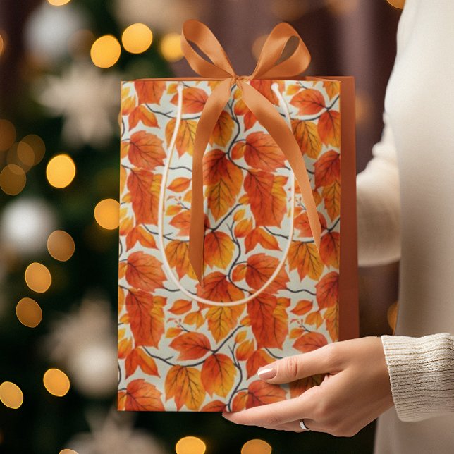 Watercolor Autumn Leaves – Vibrant Fall Foliage Medium Gift Bag (Creator Uploaded)