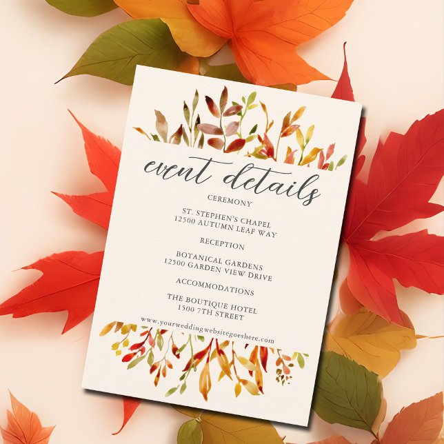 Watercolor Autumn Leaves Wedding Event Details Enclosure Card (Creator Uploaded)