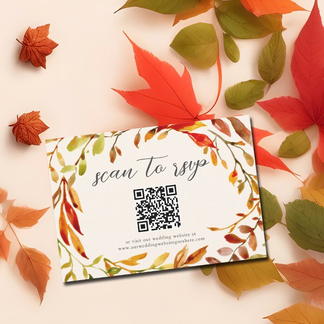 Watercolor Autumn Leaves Wedding QR Code RSVP Card (Creator Uploaded)