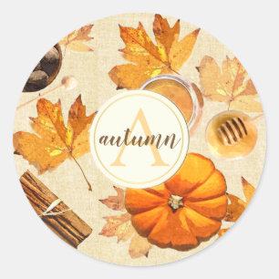 Watercolor Autumn Magic Vintage Scents Monogram Classic Round Sticker