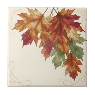 Watercolor Autumn Maple Leaves Elegant Ceramic Tile