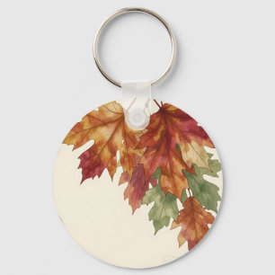 Watercolor Autumn Maple Leaves Elegant Key Ring