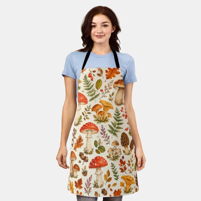 Watercolor Autumn Mushroom Pattern  Apron (Worn)