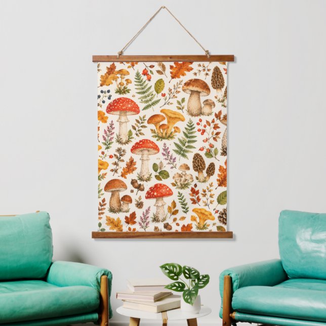 Watercolor Autumn Mushroom Pattern  Hanging Tapestry (Living Room)