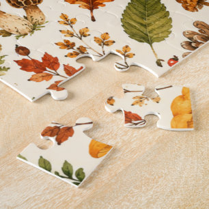 Watercolor Autumn Mushroom Pattern Jigsaw Puzzle