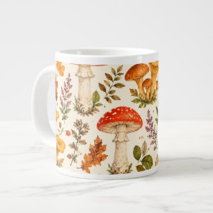 Watercolor Autumn Mushroom Pattern Large Coffee Mug