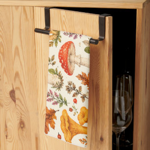 Watercolor Autumn Mushroom Pattern  Tea Towel