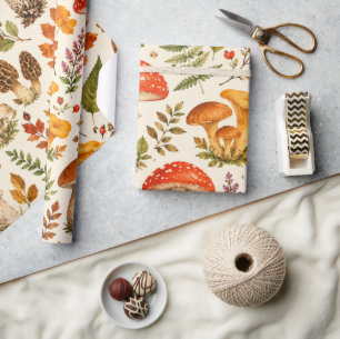 Watercolor Autumn Mushroom Pattern Wrapping Paper