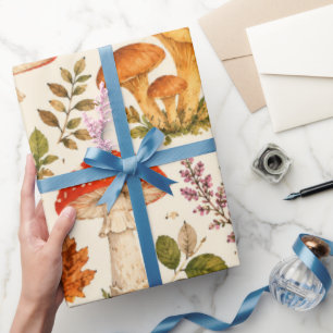 Watercolor Autumn Mushroom Pattern Wrapping Paper