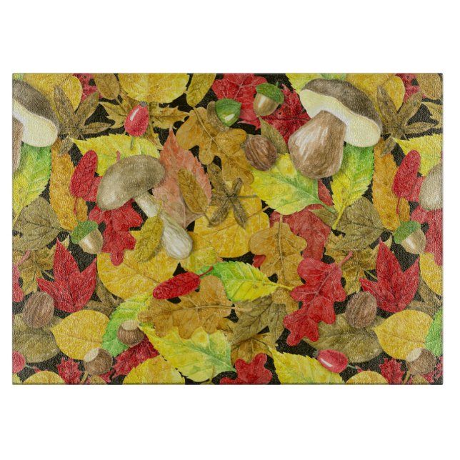 Watercolor autumn pattern cutting board (Front)