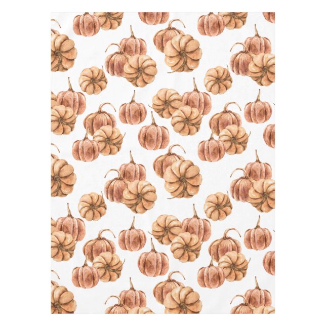 Watercolor Autumn Pattern in Soft Orange Tones Tablecloth (Front)