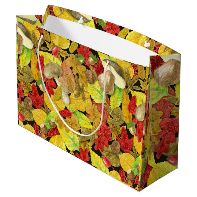 Watercolor autumn pattern large gift bag (Back Angled)