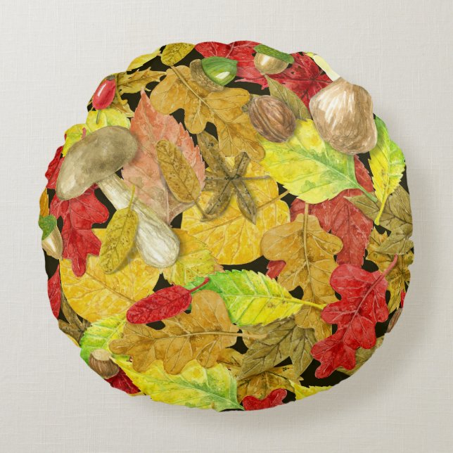 Watercolor autumn pattern round cushion (Front)