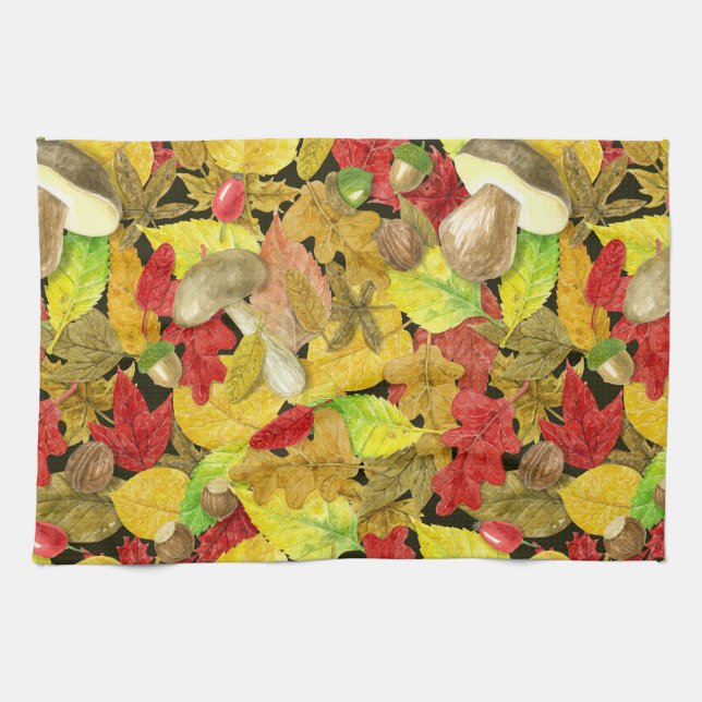 Watercolor autumn pattern tea towel (Horizontal)