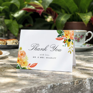 Watercolor Autumn Peach Floral Wedding Thank You
