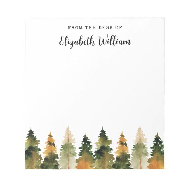 Watercolor Autumn Pine Trees Personalised  Notepad (Front)