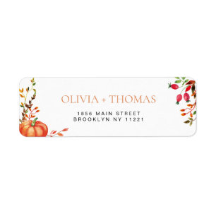 Watercolor autumn pumpkin floral wedding label return address label