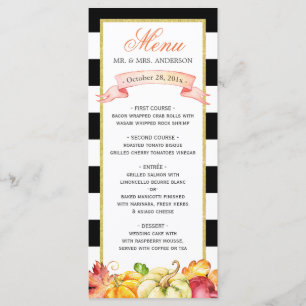 Watercolor Autumn Pumpkin Leaves Fall Wedding Menu