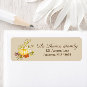 Watercolor Autumn Pumpkin & Leaves Return Address Label