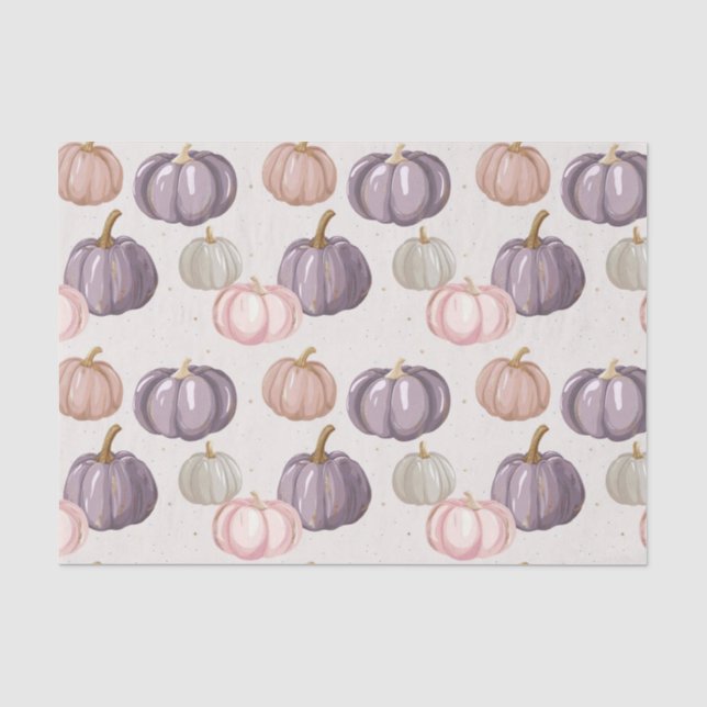 Watercolor Autumn Pumpkin Pattern Fall Decoupage Tissue Paper (Front)