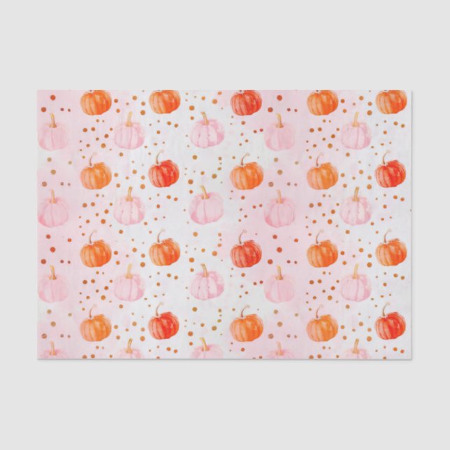 Watercolor Autumn Pumpkin Pattern Fall Decoupage Tissue Paper (Front)