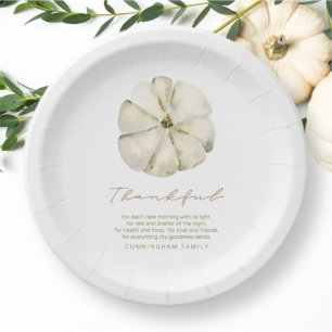 Watercolor Autumn Pumpkin Thankful Thanksgiving Paper Plate