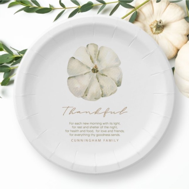 Watercolor Autumn Pumpkin Thankful Thanksgiving Paper Plate (Creator Uploaded)
