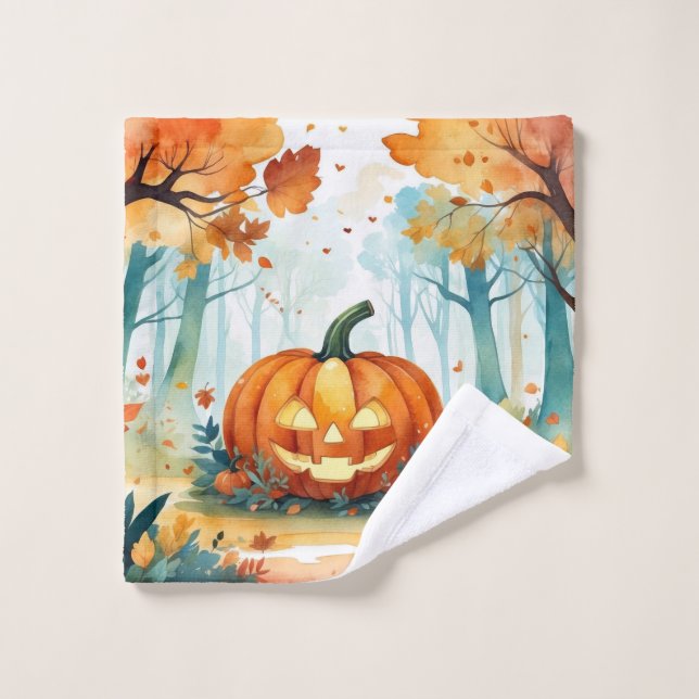 Watercolor Autumn Pumpkins Fall Leaves Forest Wash Cloth (Wash Cloth)