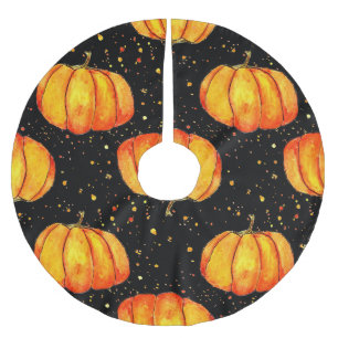 Watercolor autumn pumpkins, Halloween print Brushed Polyester Tree Skirt