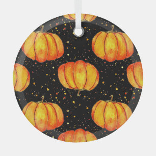 Watercolor autumn pumpkins, Halloween print Glass Tree Decoration