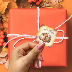 Watercolor Autumn pumpkins pattern personalised Square Sticker