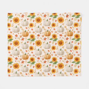 Watercolor Autumn Pumpkins & Sunflowers Pattern Fleece Blanket
