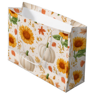 Watercolor Autumn Pumpkins & Sunflowers Pattern Large Gift Bag
