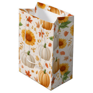 Watercolor Autumn Pumpkins & Sunflowers Pattern Medium Gift Bag