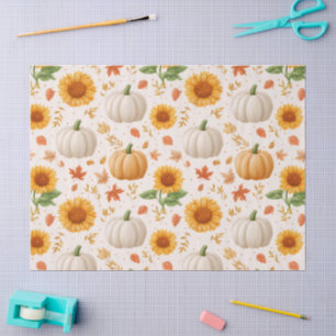 Watercolor Autumn Pumpkins & Sunflowers Pattern Tissue Paper