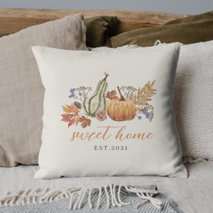 Watercolor Autumn Pumpkins Sweet Home Cushion