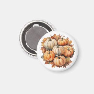 Watercolor Autumn Pumpkins with Leaves Magnet