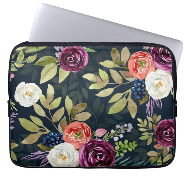 Watercolor Autumn Roses Pattern Laptop Sleeve (Front)