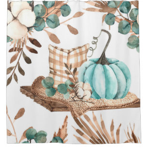 Watercolor autumn seamless pattern with coloured p shower curtain