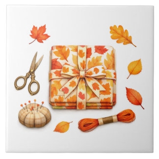 Watercolor Autumn Sewing Fabric and Accessories Ceramic Tile