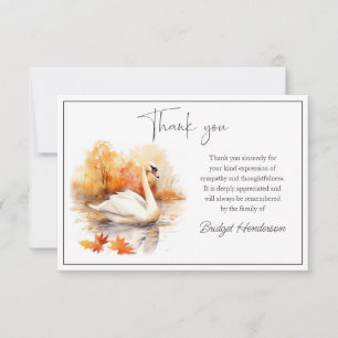 Watercolor Autumn Swan in Lake Funeral Thank You Card